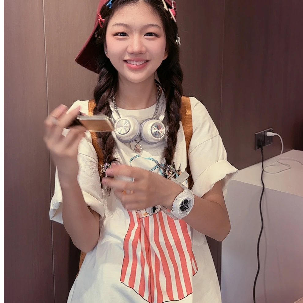 TTY青少年装2025夏季韩版时尚宽松环保水印小猫印花短袖T恤279295