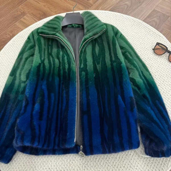 【东方先生】小众设计立翻领水貂夹克  渐变色印花 潮流时尚百搭