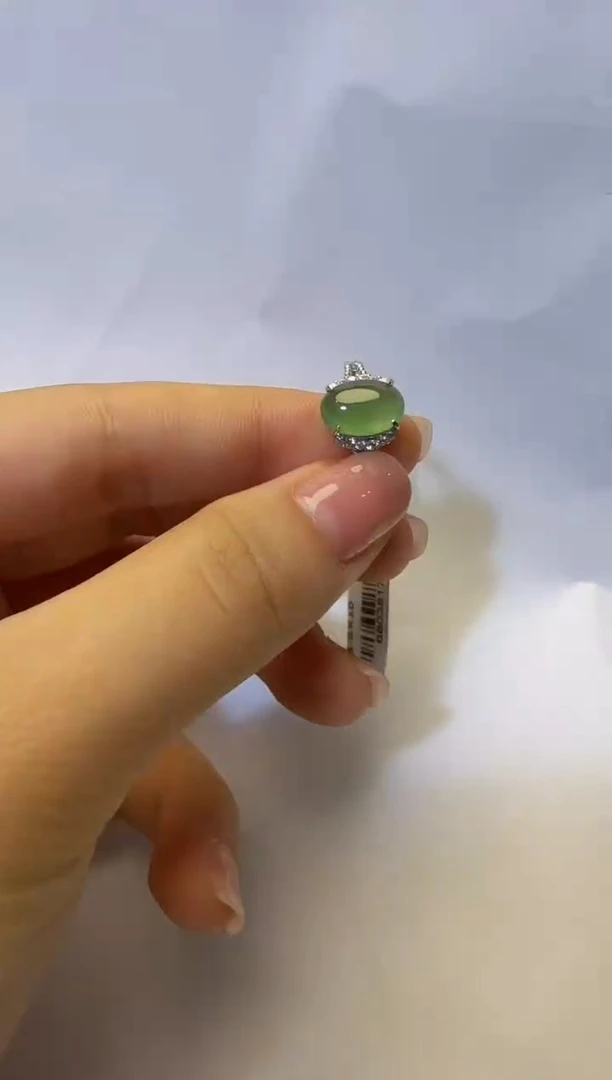 银S925镶嵌戒指翡翠925银镶缅甸A货翡翠戒指【46】