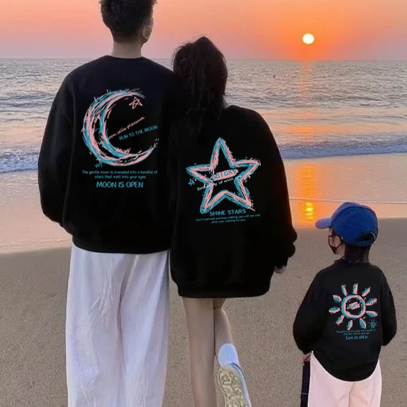 亲子装一家三四口2025新款母女全家春秋冬季加绒卫衣套装儿童班服