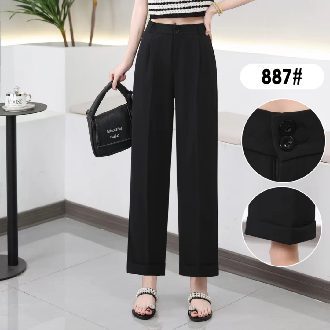 887筷子西装裤女夏季冰感高腰垂感休闲直筒九分显瘦韩版西裤