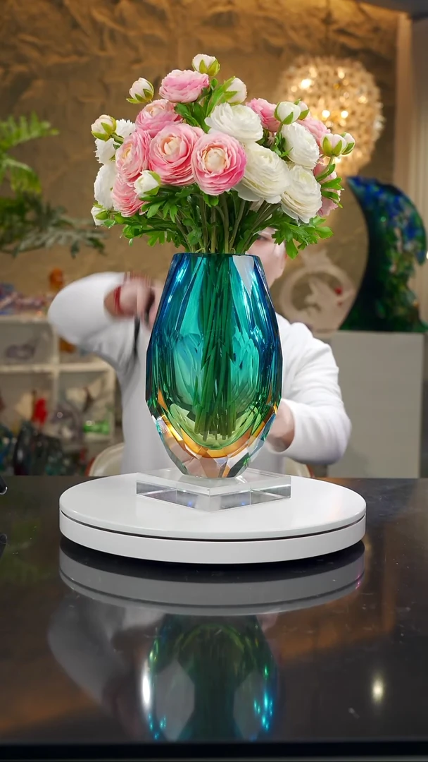 手工艺品琉璃琥珀蓝切面花瓶