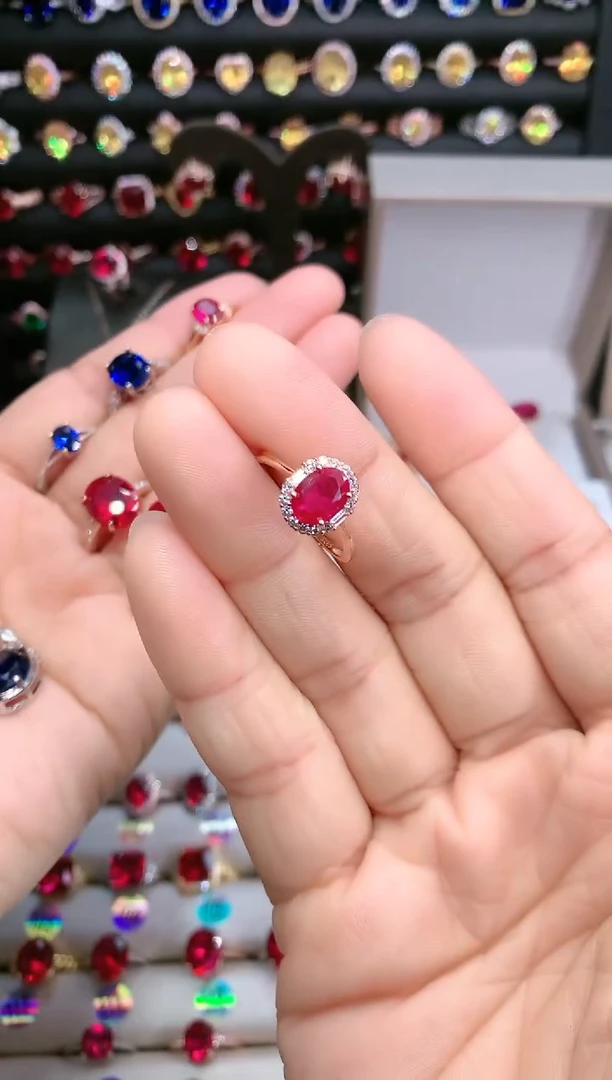 【闪购商品】红宝石戒指银S925镶嵌玫瑰金6.8