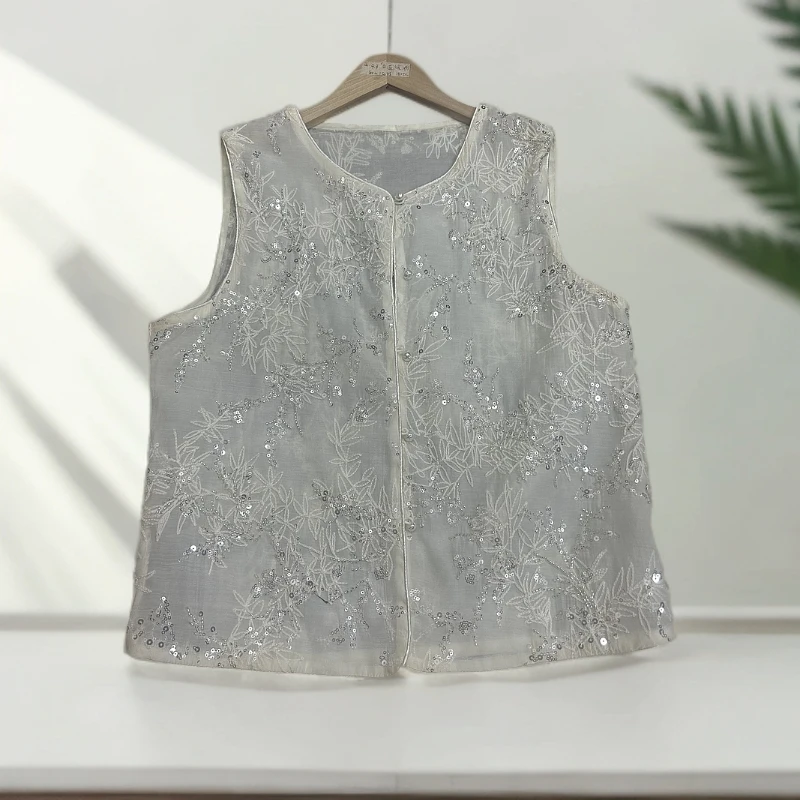 上衣蕾丝马甲白色百搭马夹无袖提花