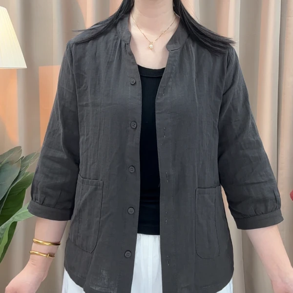 2025夏季新款棉纱开衫休闲时尚宽松女士妈妈装上衣