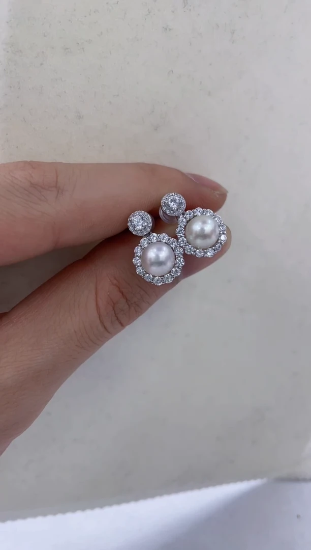 银S925镶嵌耳饰海水珍珠