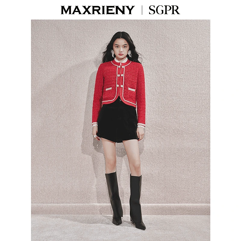 MAXRIENY精致浪漫外套女2025秋冬新款千金名媛小香风上衣短款外套
