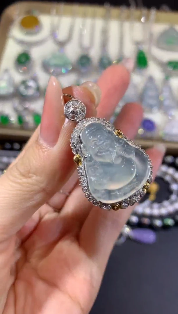 吊坠(不含链)18K金镶嵌翡翠64-米爷（不含链扣