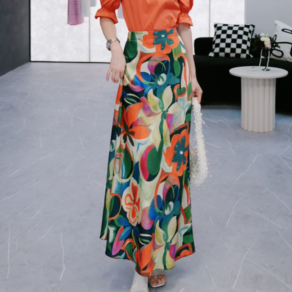 GIRDEAR/哥弟冬季新款复古女装时尚碎花高腰显瘦半身裙1200388