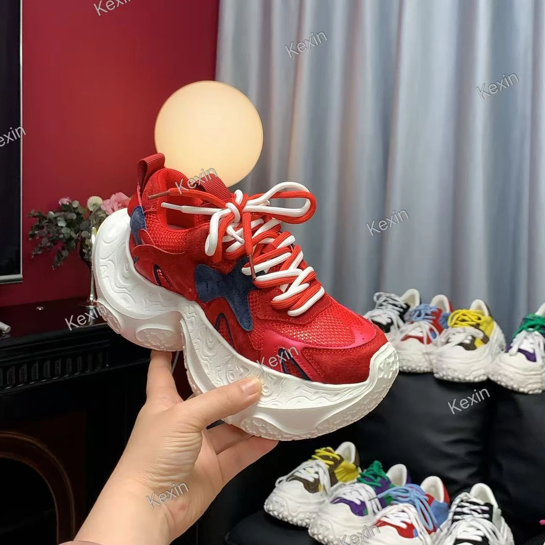 可鑫新款~~【红番茄】~复古轻奢 手工拼色 增高厚底时尚休闲老爹鞋