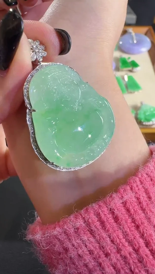 吊坠(不含链)18K金镶嵌翡翠【源头工厂】钻石镶嵌