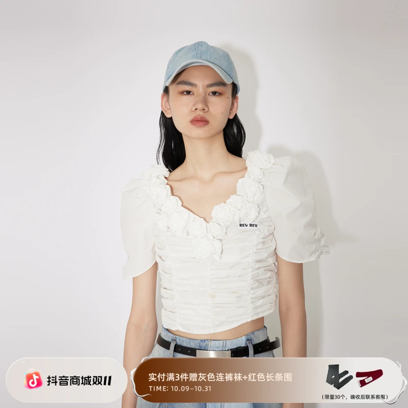 REVAN芮范夏新品少女感重工花朵衬衫RM30801115