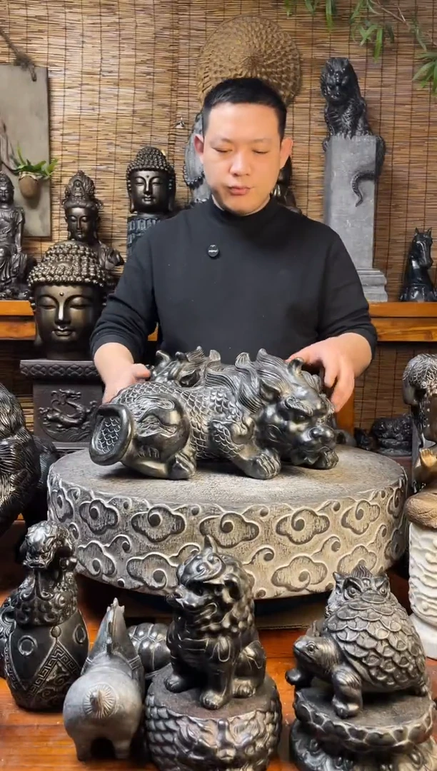 石材40趴貔貅单个天然青石雕刻