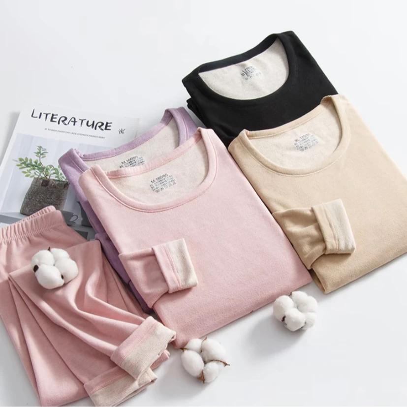 【保罗】新款羊毛蚕丝圆领保暖内衣套装秋冬女款女士秋衣秋裤