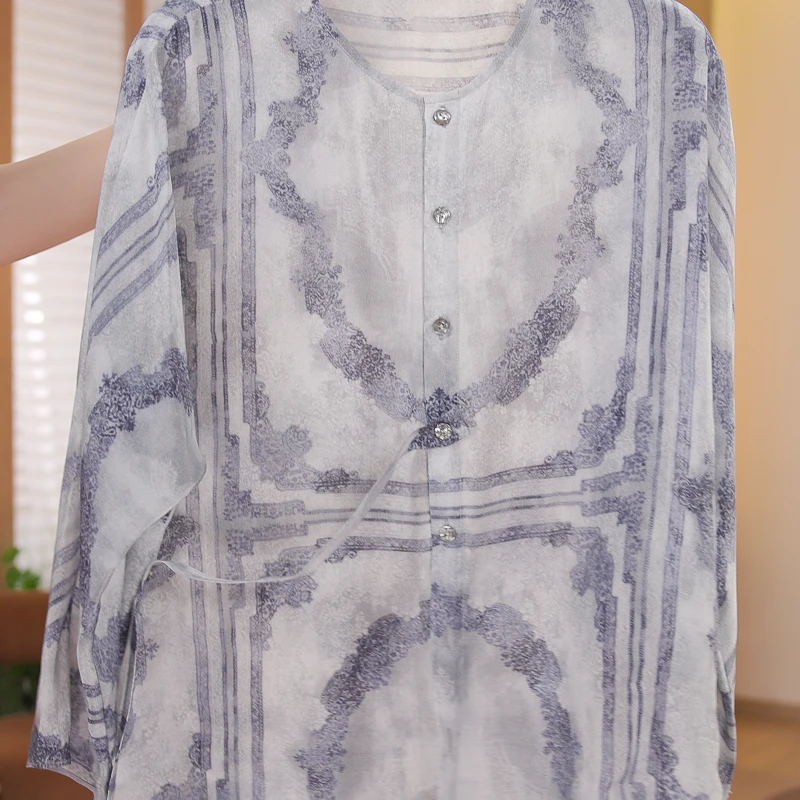【云影灰韵】·100%真丝优雅气质扎染衬衫时尚休闲衬衣
