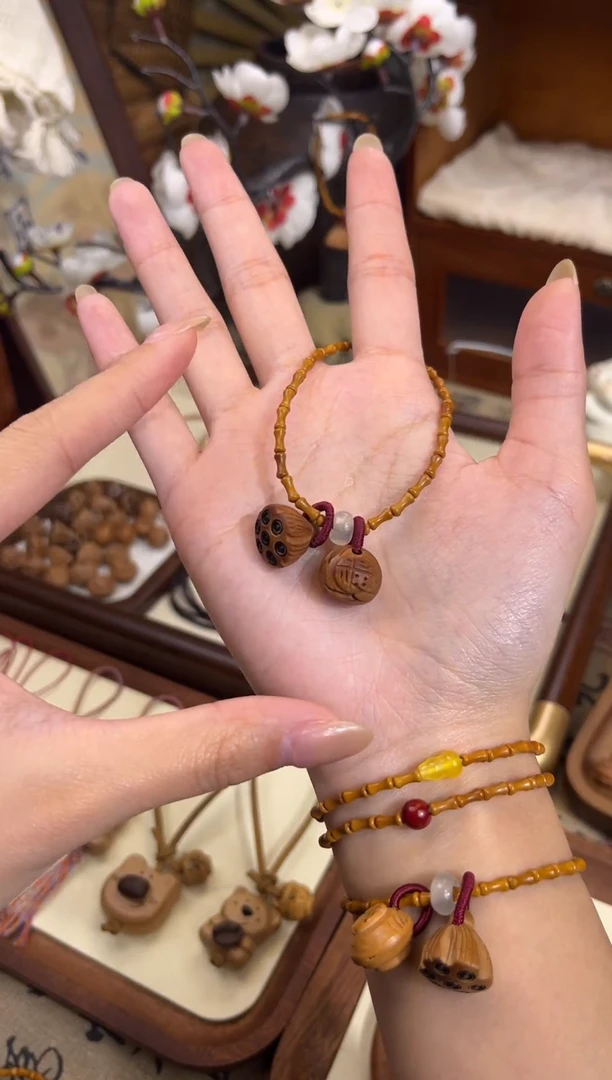 手串桃核【桃缘序】竹节「福气莲莲」桃木桃核辟、挡、驱、护 备注手围