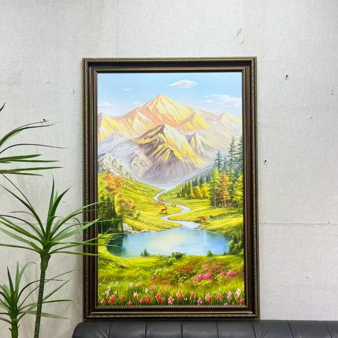 367现代轻奢风格日照金山聚宝盆山水画玄关客厅装饰画
