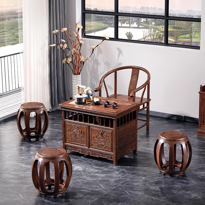 国标红木鸡翅木阳台小玲珑茶桌椅组合泡茶桌功夫家用实木茶台