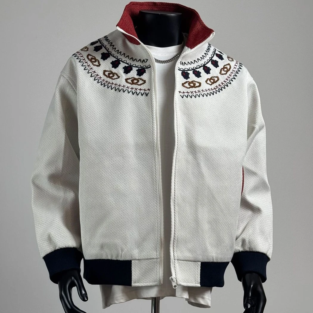 2025日系撞色民族风刺绣立领工装夹克春秋季潮流百搭高级感外套