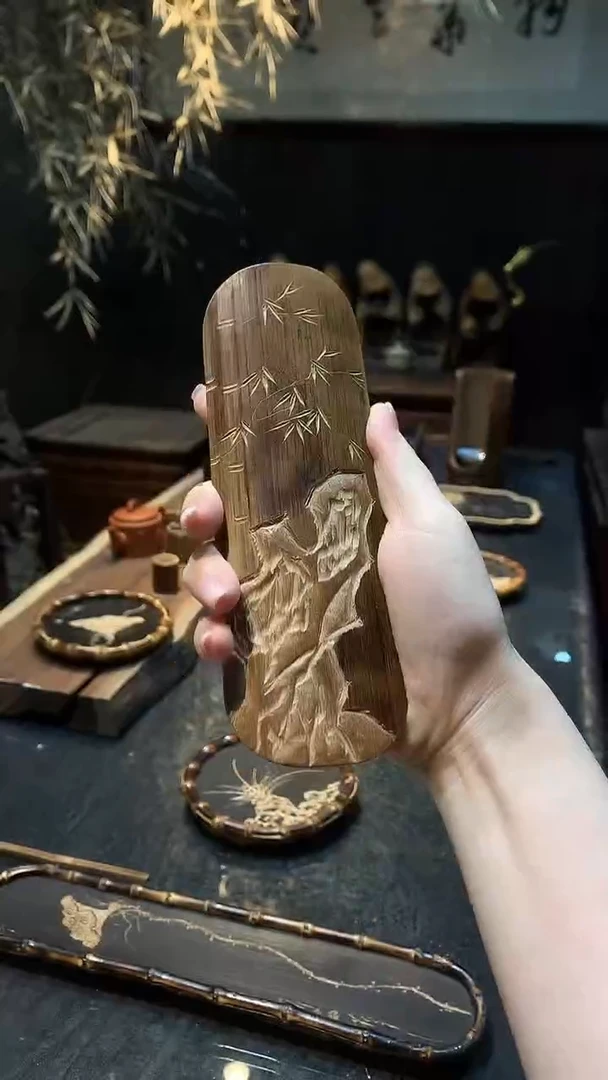 精雕抛光石竹椭圆茶则.......