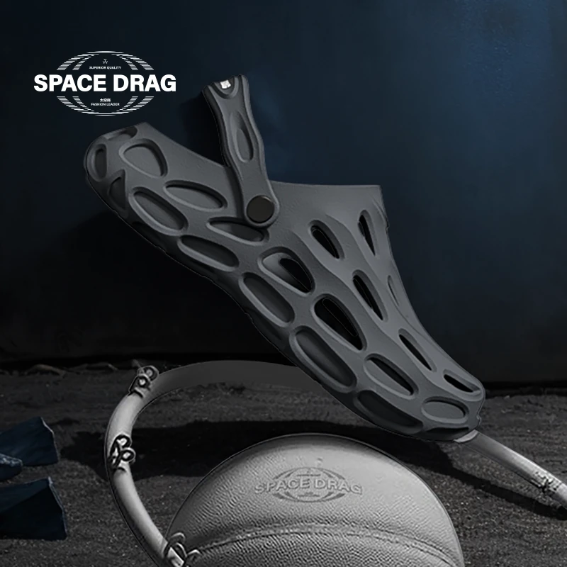 太空拖男士包头拖夏季厚底踩屎感户外防滑防臭运动钓鱼休闲洞洞鞋