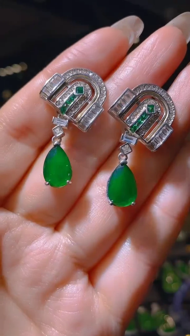 【闪购商品】翡翠耳饰银S925镶嵌083     （多样性发货）