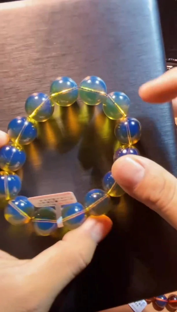 未镶嵌蓝珀珠宝奇石16MM赛多米蓝珀手串