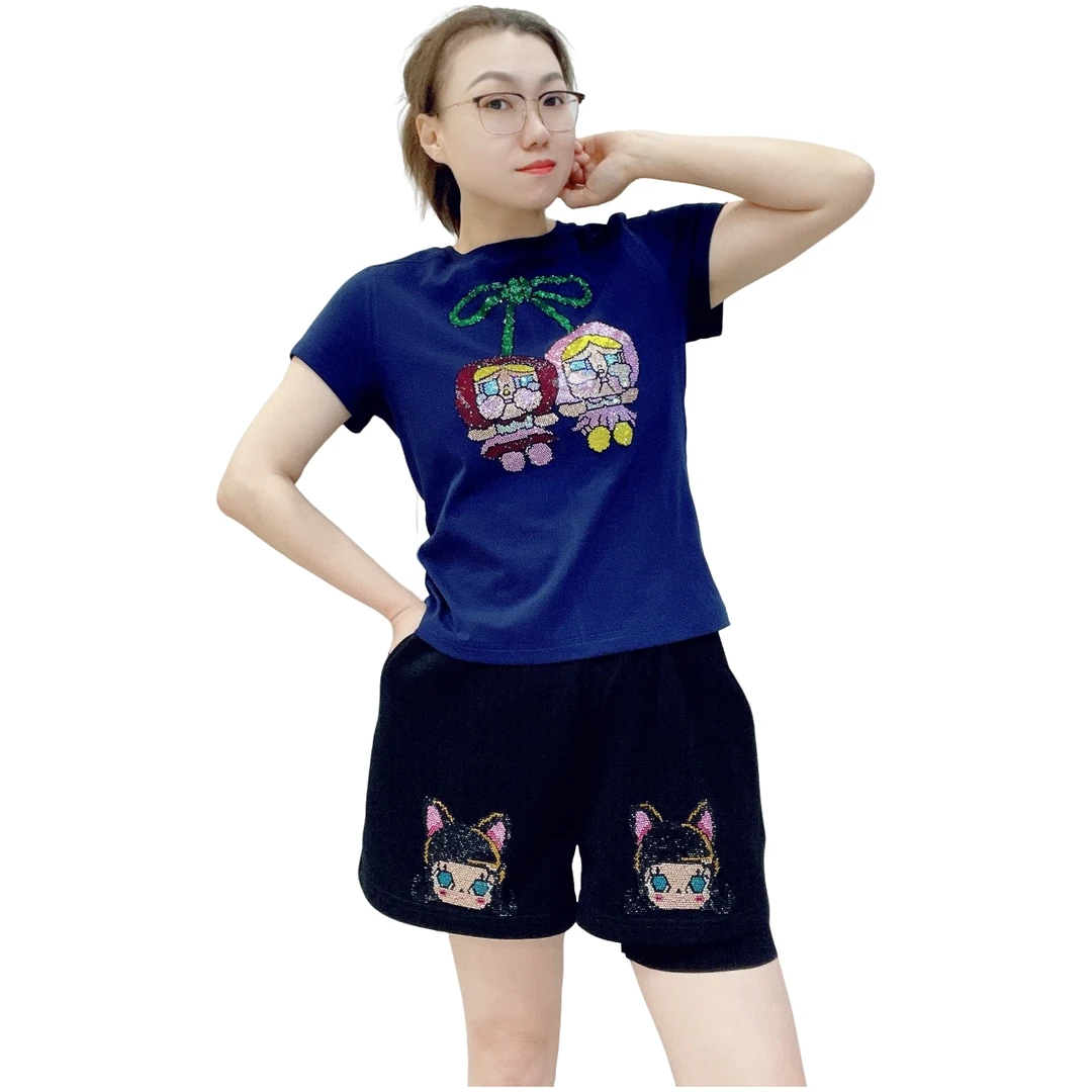 {101-199}女士重工烫钻时尚百搭显瘦休闲新款潮流短袖T恤