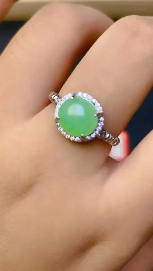 翡翠戒指银S925镶嵌百内无证书