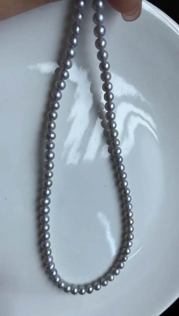 未镶嵌淡水珍珠项链4mm+炫彩灰珠项链
