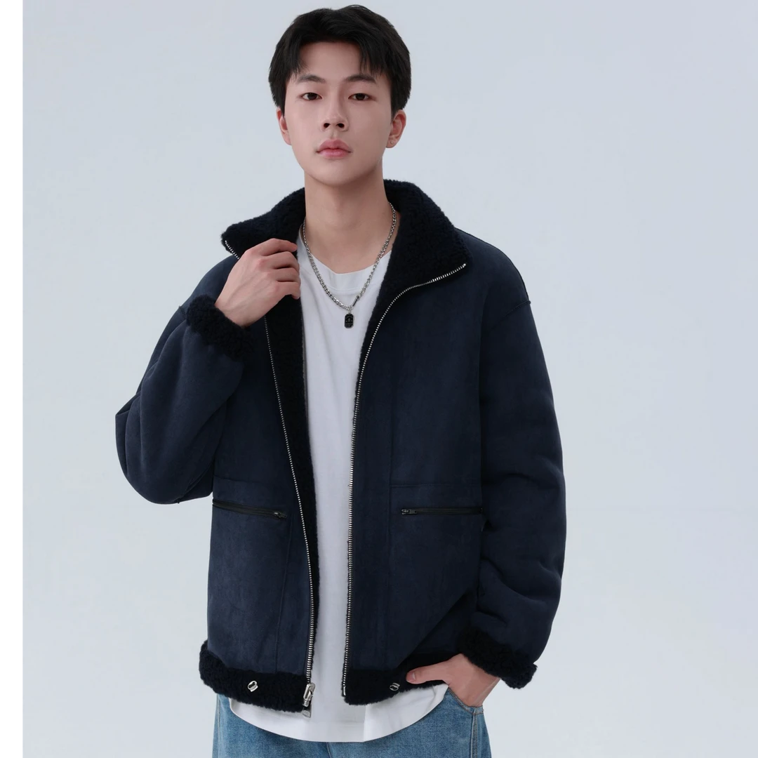 双面穿日系港风羊羔毛外套男羊剪毛羊毛颗粒立翻领夹克大衣皮草