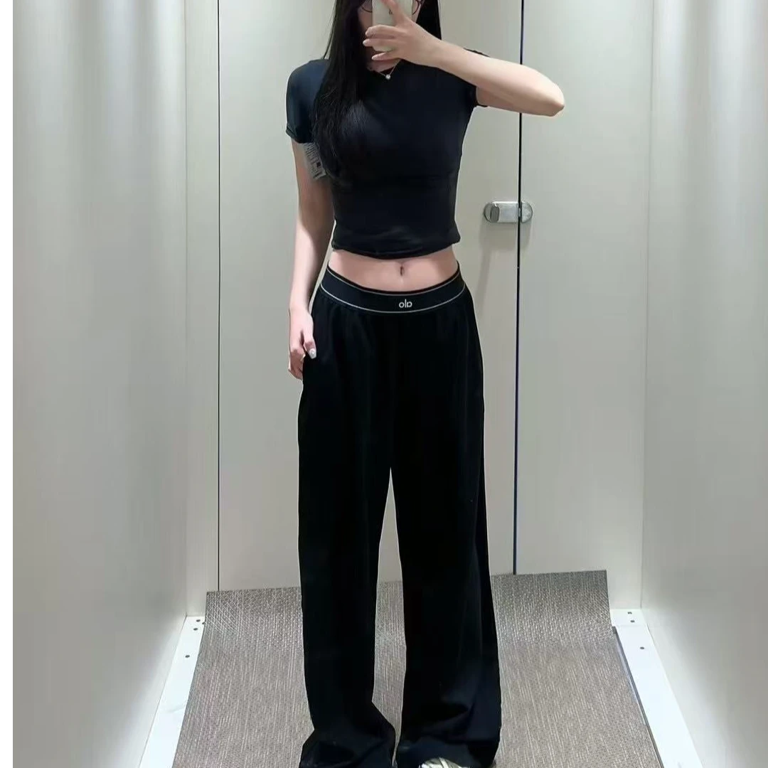 春季字母高腰提花阔腿裤休闲女装垂感运动百搭西裤气质休闲#2236