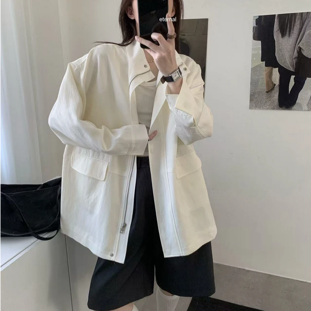 3784号#50115#韩系立领一手长双口袋拉链风衣外套A3-12