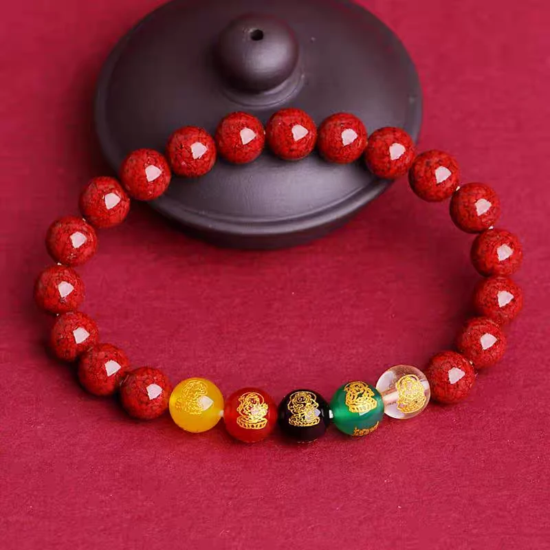 含辰砂工艺品(专柜级别）晶体朱砂五路财神转运珠手串 男女同款8mm