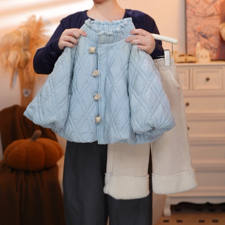 2025秋季新款儿童棉服套装 女童加绒花苞棉袄+女宝加厚休闲裤
