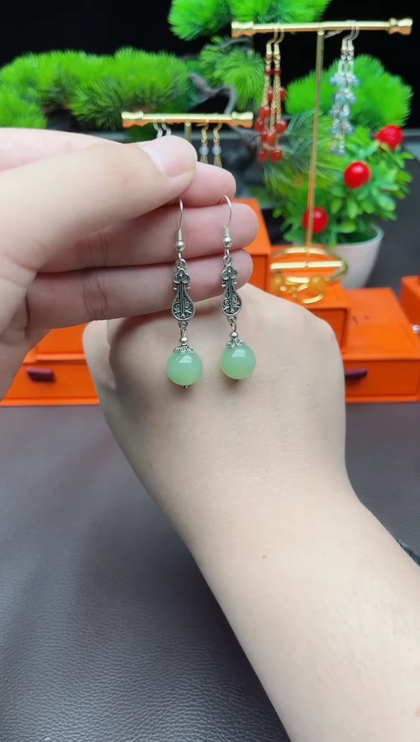 东陵石银S925镶嵌耳饰211000