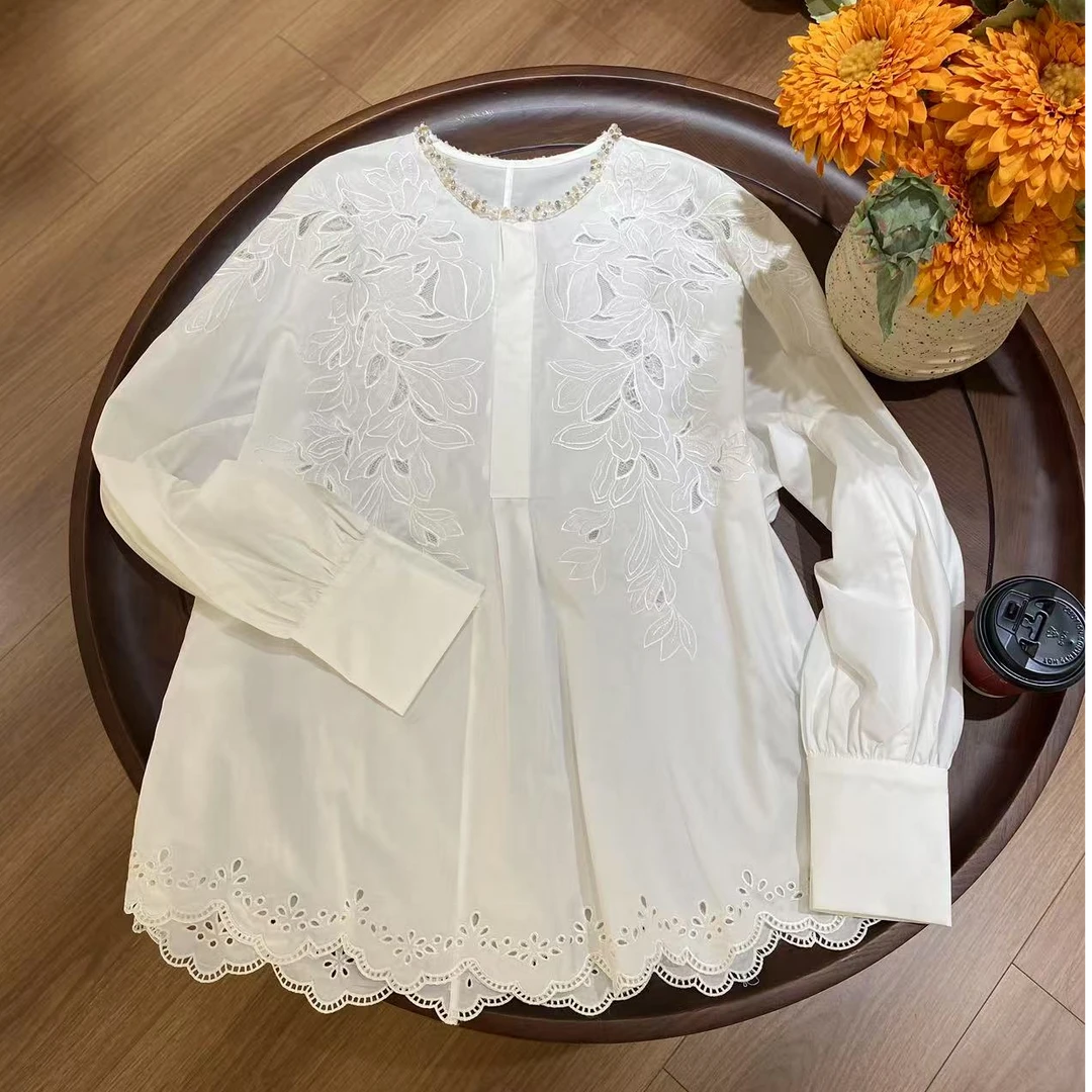 时尚休闲刺绣衬衫女士百搭0227