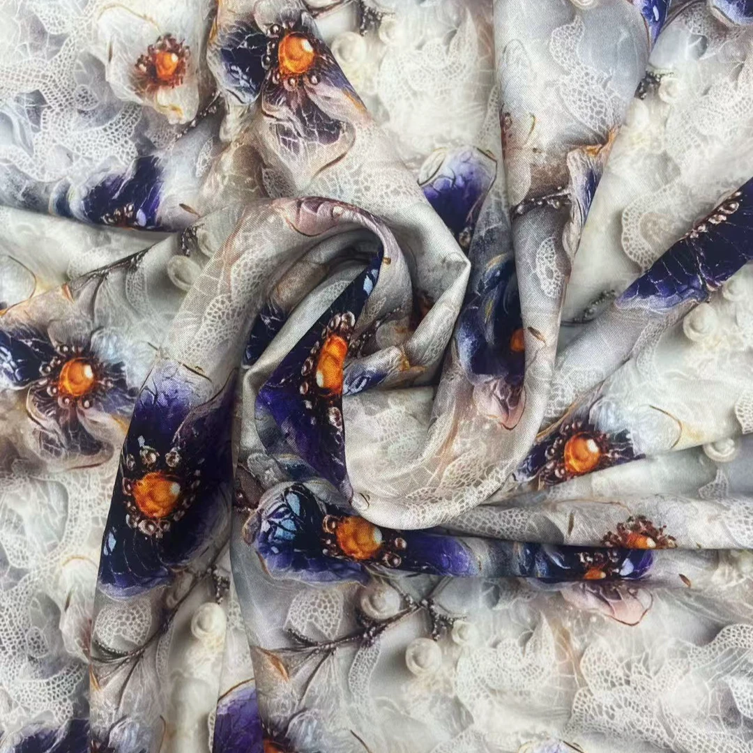 精梳棉绸布料紫薇花苑连衣裙套装柔软透气丝滑亲肤凉快