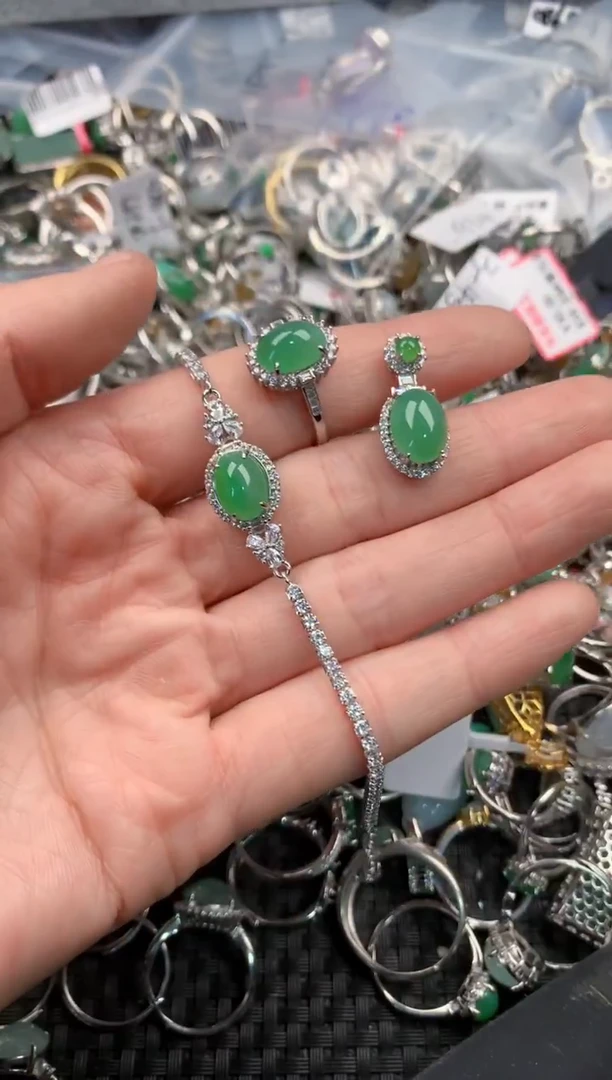 银S925镶嵌戒指翡翠555   8