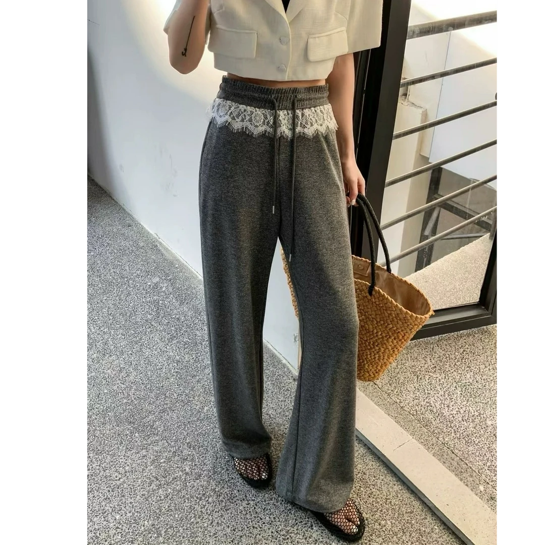 2025新品夏季蕾丝拼接休闲显瘦阔腿裤