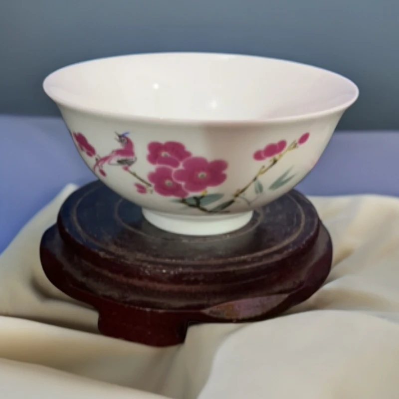 景德镇陶瓷翠竹红梅5寸米饭碗