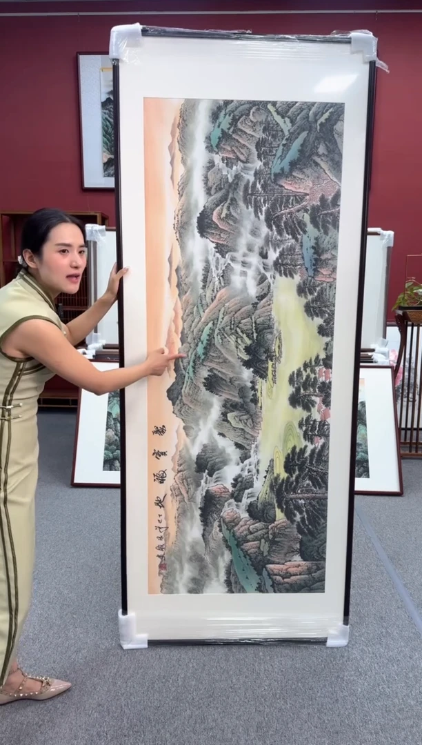 国画手绘  聚宝福地 219*88  不要落款及房屋、水改成蓝色