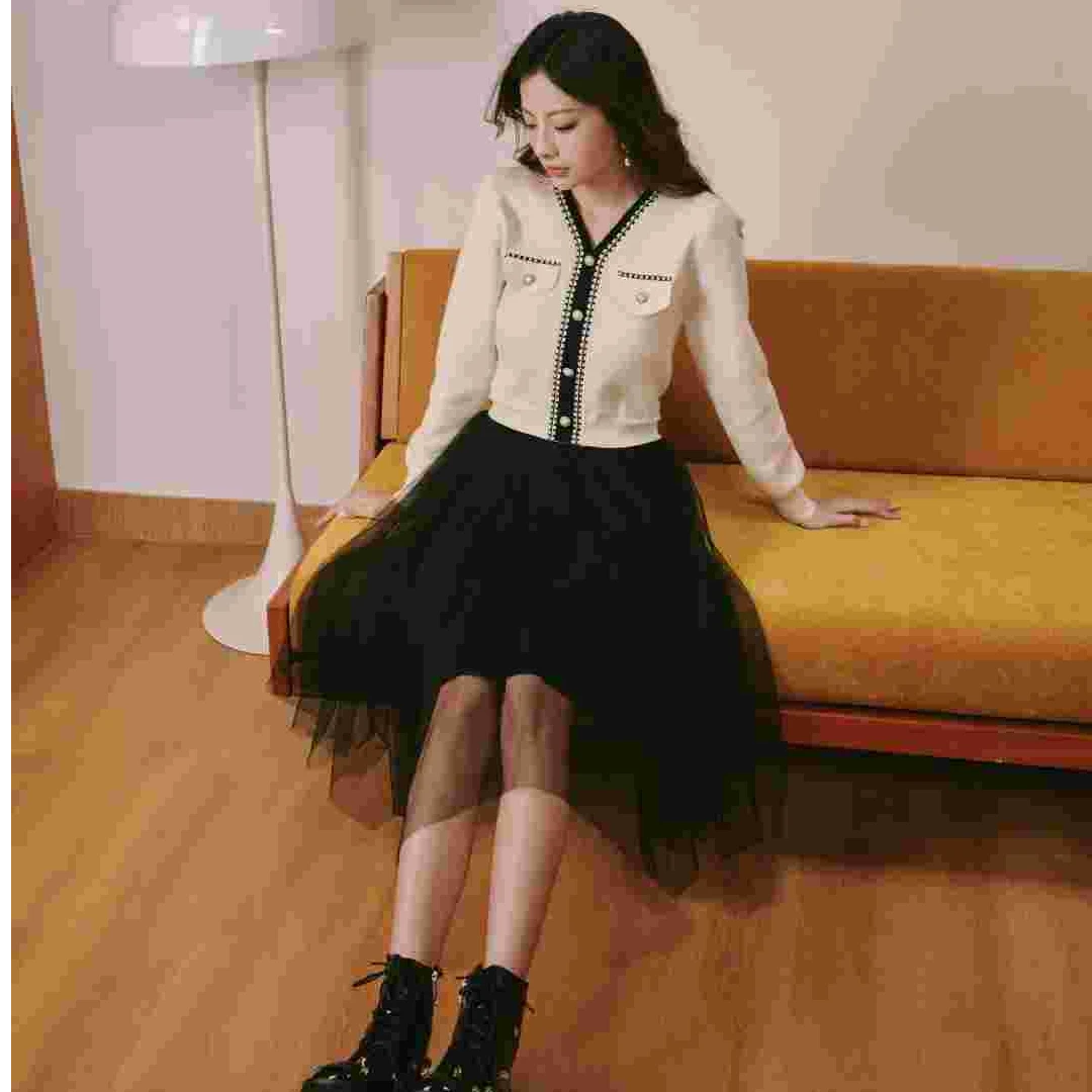 【白姐专属】DILI 春装新品2025女装 拼接针织连衣裙 324117901
