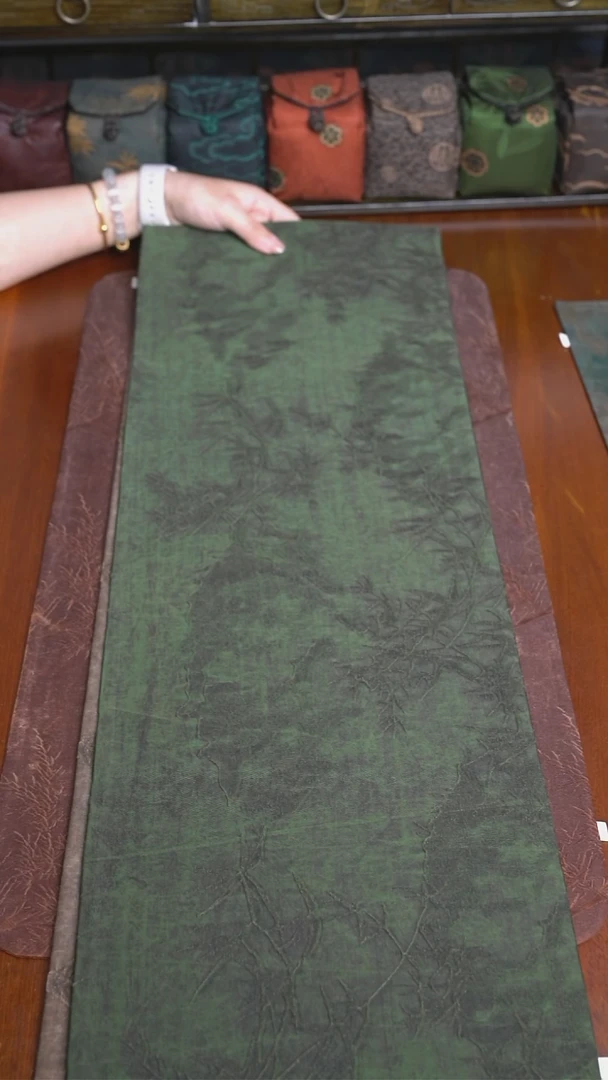 8025绿竹子双面香云纱茶席