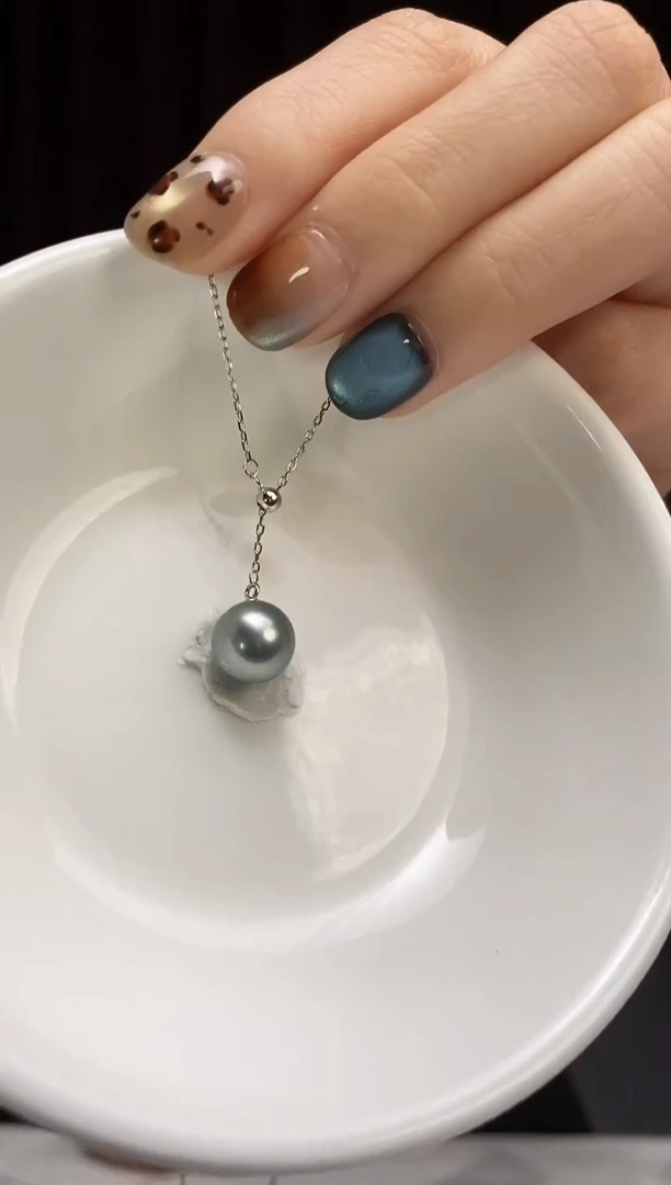 项链银S925镶嵌海水珍珠9-10大溪地黑珍珠项链