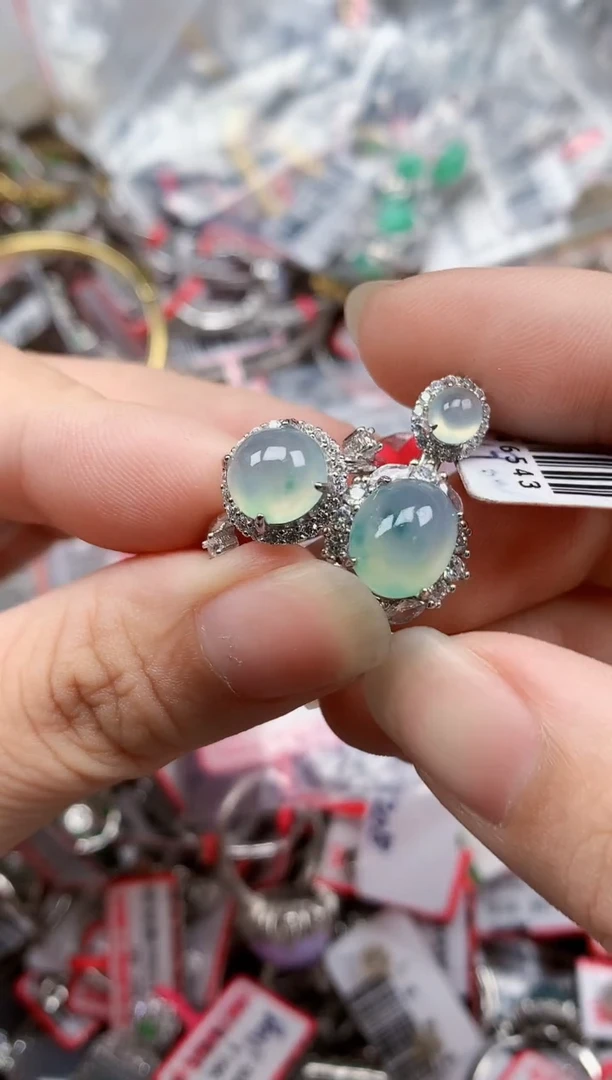 银S925镶嵌戒指翡翠天然A货缅甸翡翠