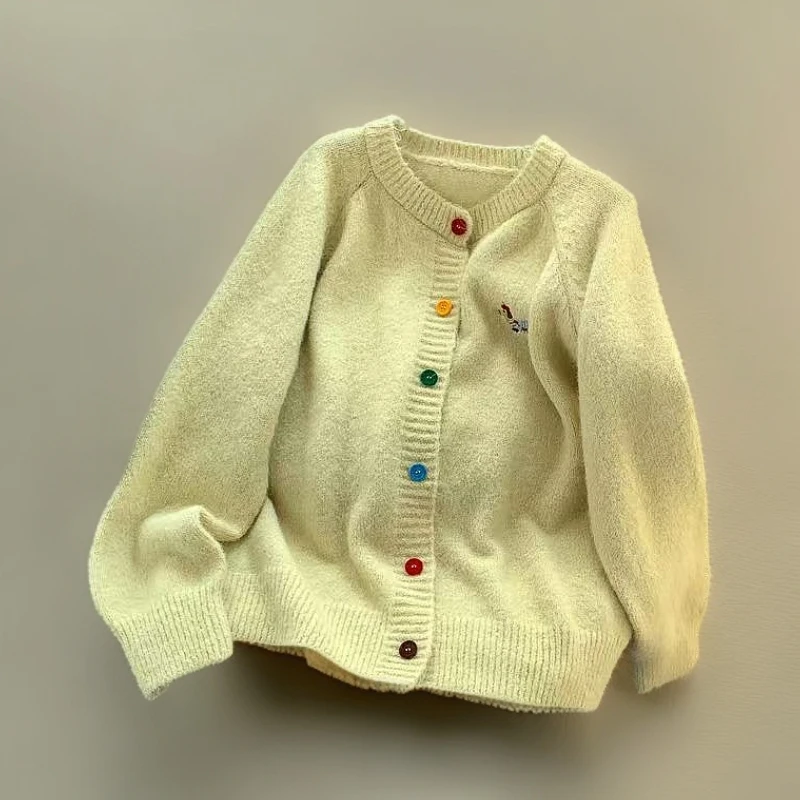 女装韩版圆领小狗针织开衫2024新款小香风秋冬韩系上衣百搭毛衣潮