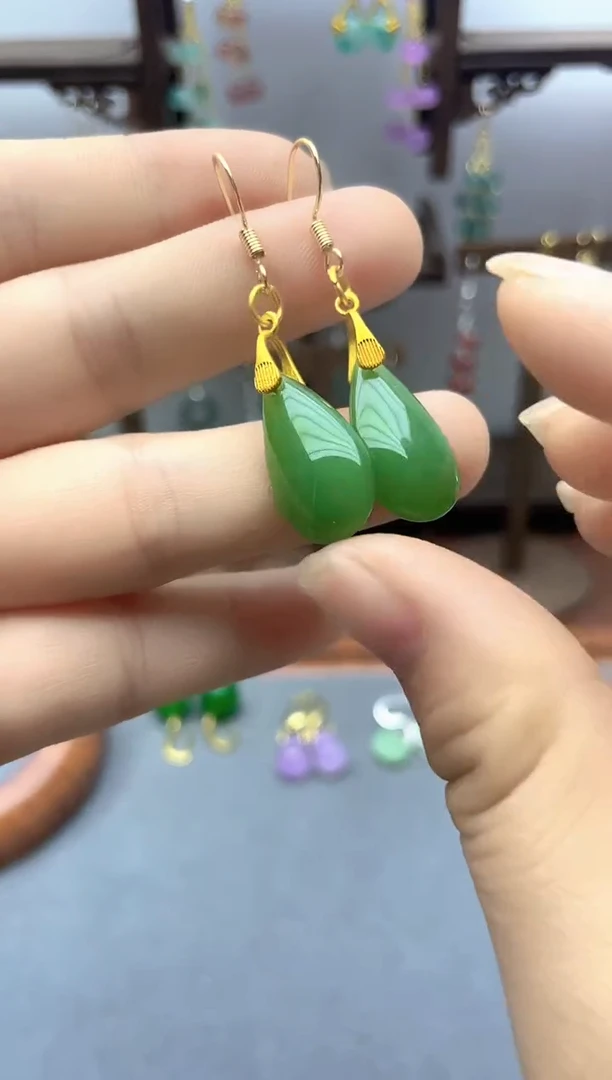 银S925镶嵌和田玉耳饰002000