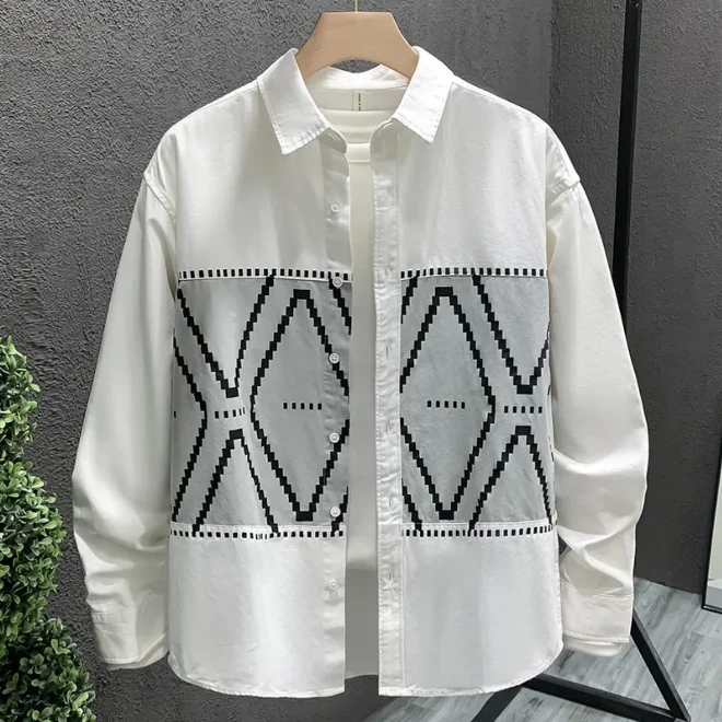 新款轻奢男装潮流高级感拼接撞色寸衬衫小众痞帅个性衬衣男生外套