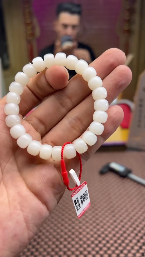 和田玉未镶嵌手串且末料天泰白玉算盘珠手串卡8*10